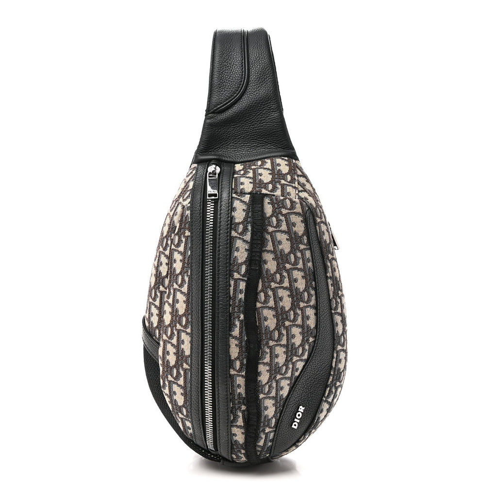Grained Calfskin Oblique Scarab Sling Bag Blue Black wholesalehk.shop