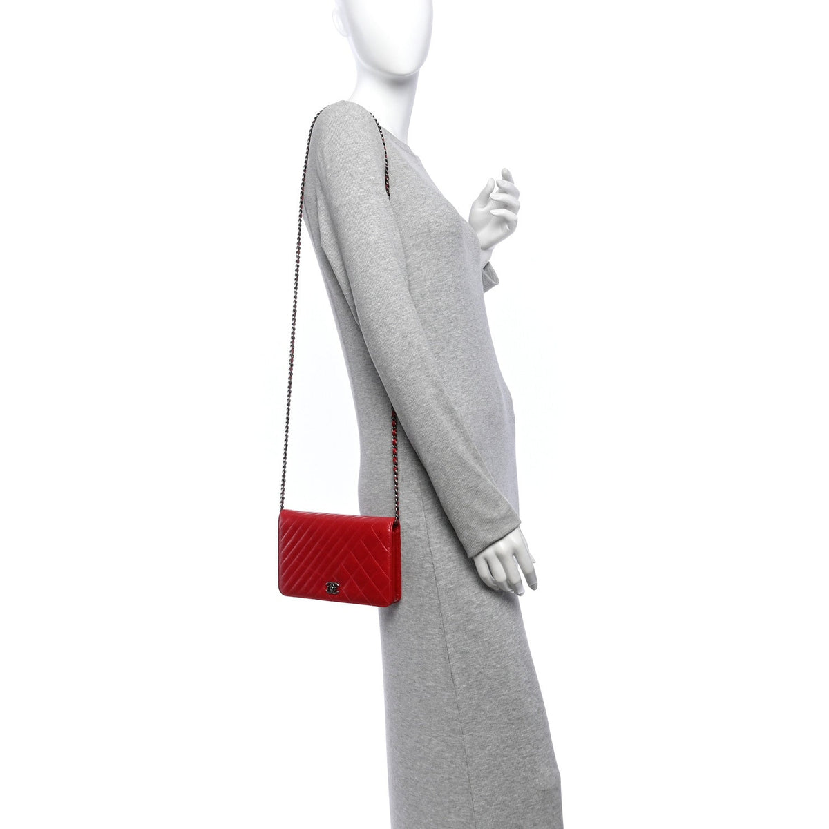 Glazed Calfskin Quilted Coco Boy Wallet On Chain WOC Red wholesalehk.shop