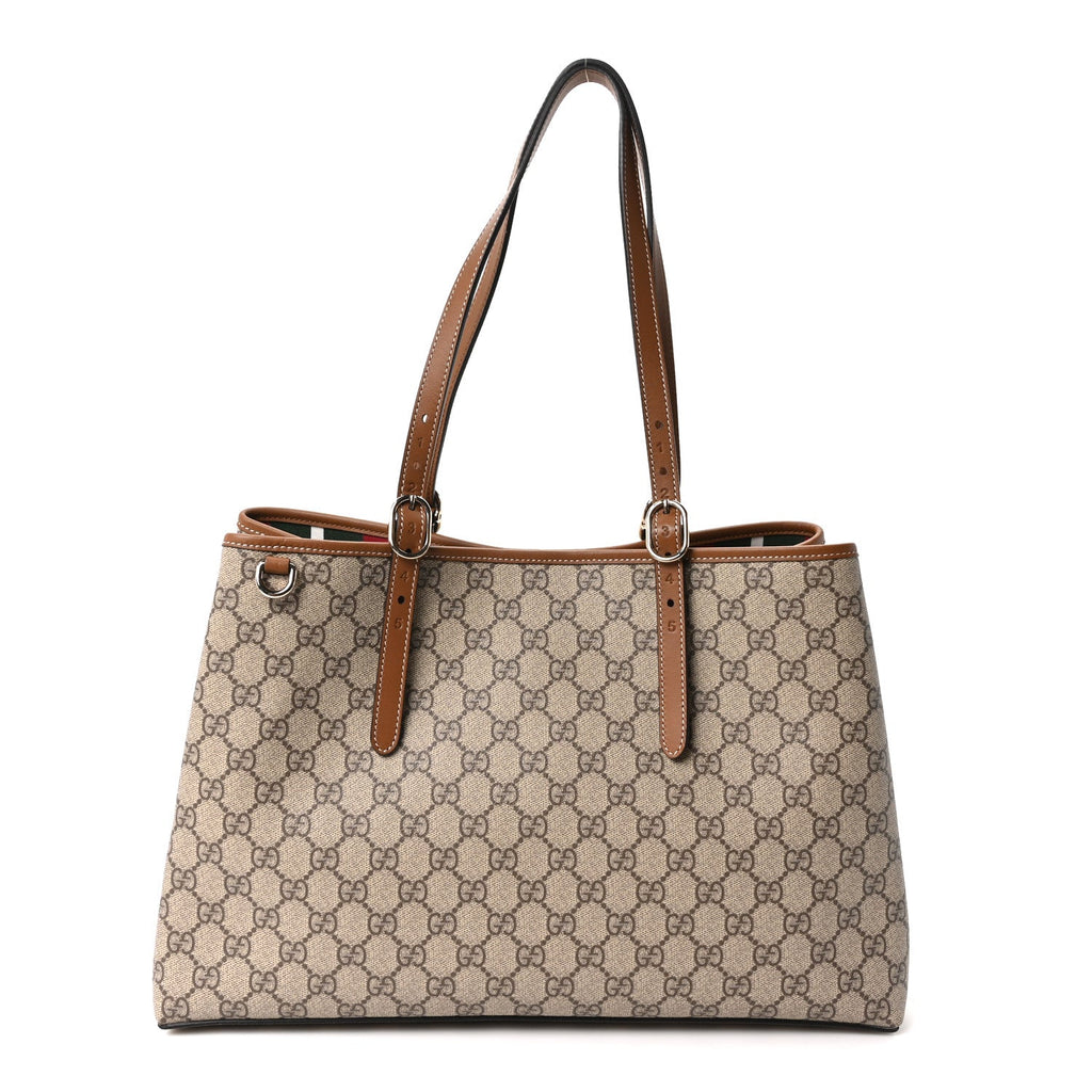 GG Supreme Monogram Emblem Large Tote Bag Beige Dark Brown wholesalehk.shop