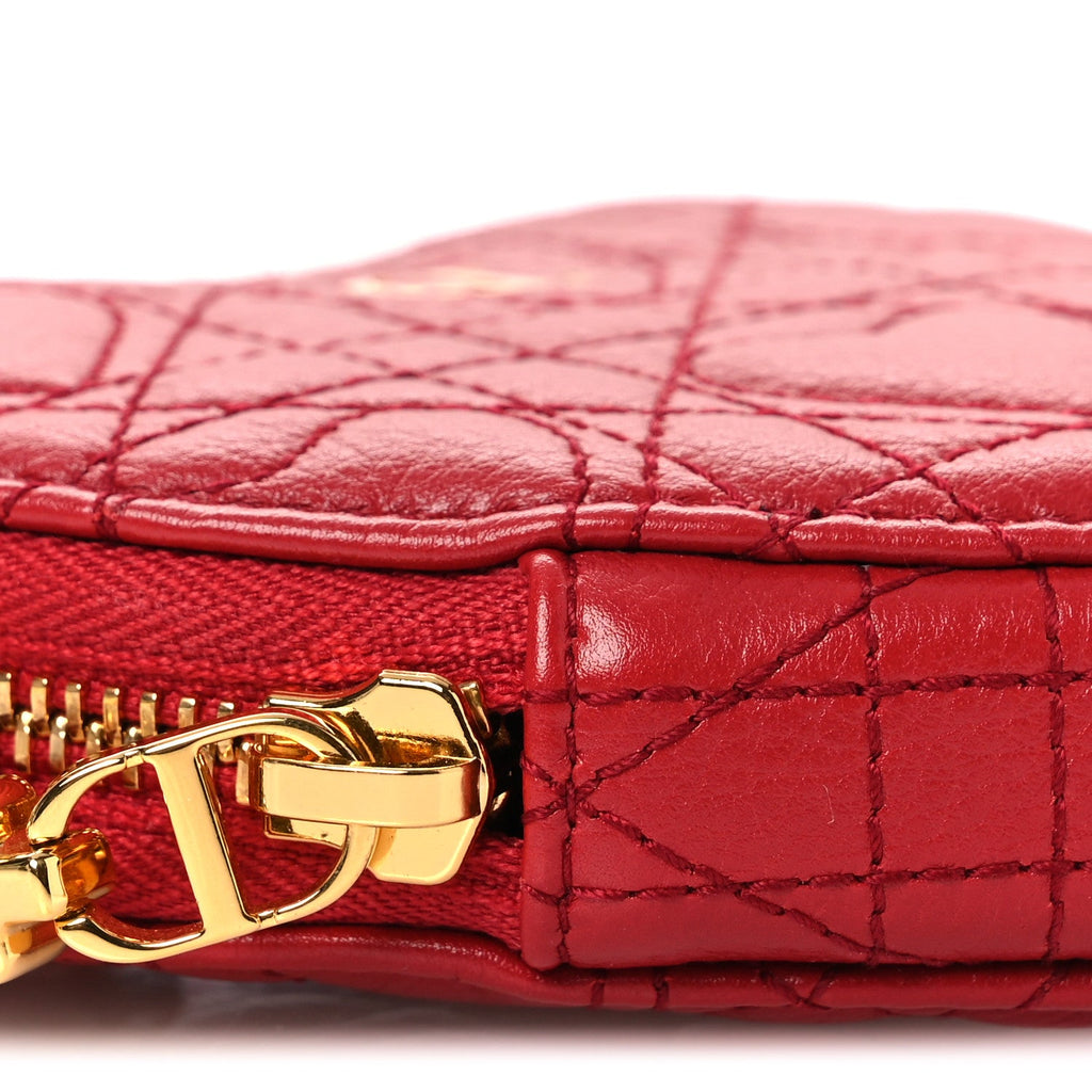 Calfskin Cannage Dioramour Caro Heart Pouch With Chain Bright Red wholesalehk.shop
