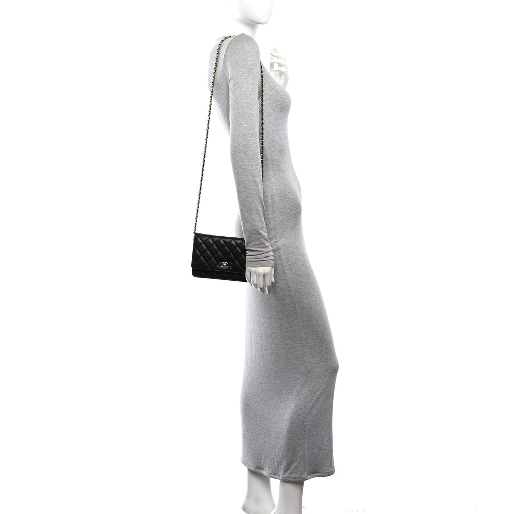 Caviar Quilted CC Turnlock Wallet On Chain WOC Black wholesalehk.shop