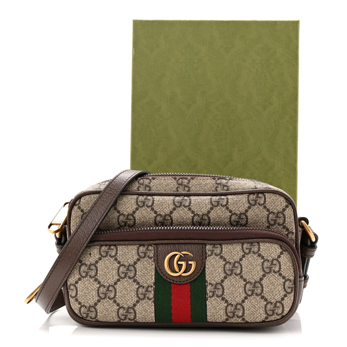 GG Supreme Monogram Textured Dollar Calfskin Web Mini Ophidia Convertible Shoulder Bag Beige Ebony New Acero wholesalehk.shop