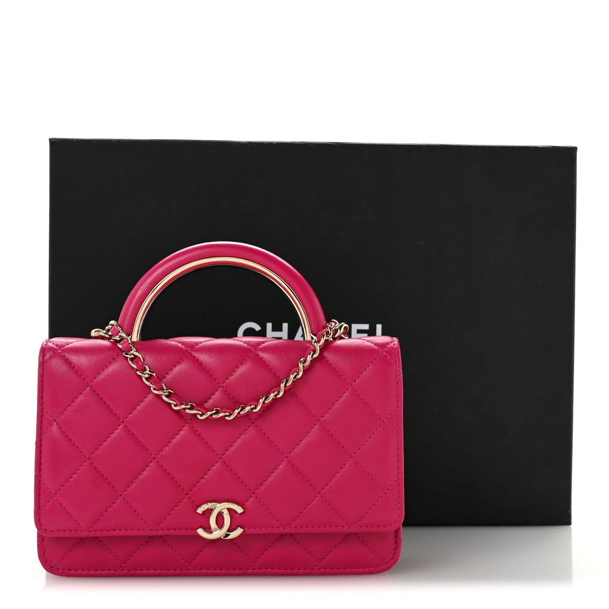 Lambskin Quilted Top Handle Wallet On Chain WOC Pink wholesalehk.shop