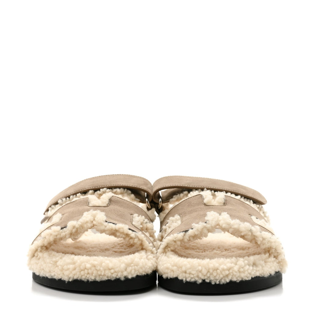 Suede Goatskin Woolskin Womens Chypre Sandals 39 Etoupe Ecru wholesalehk.shop