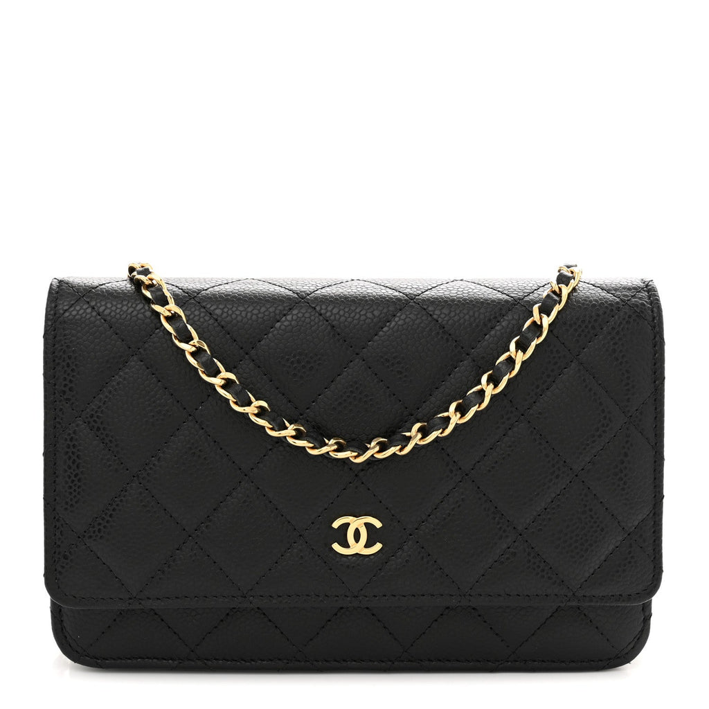 Caviar Quilted Wallet on Chain WOC Black wholesalehk.shop