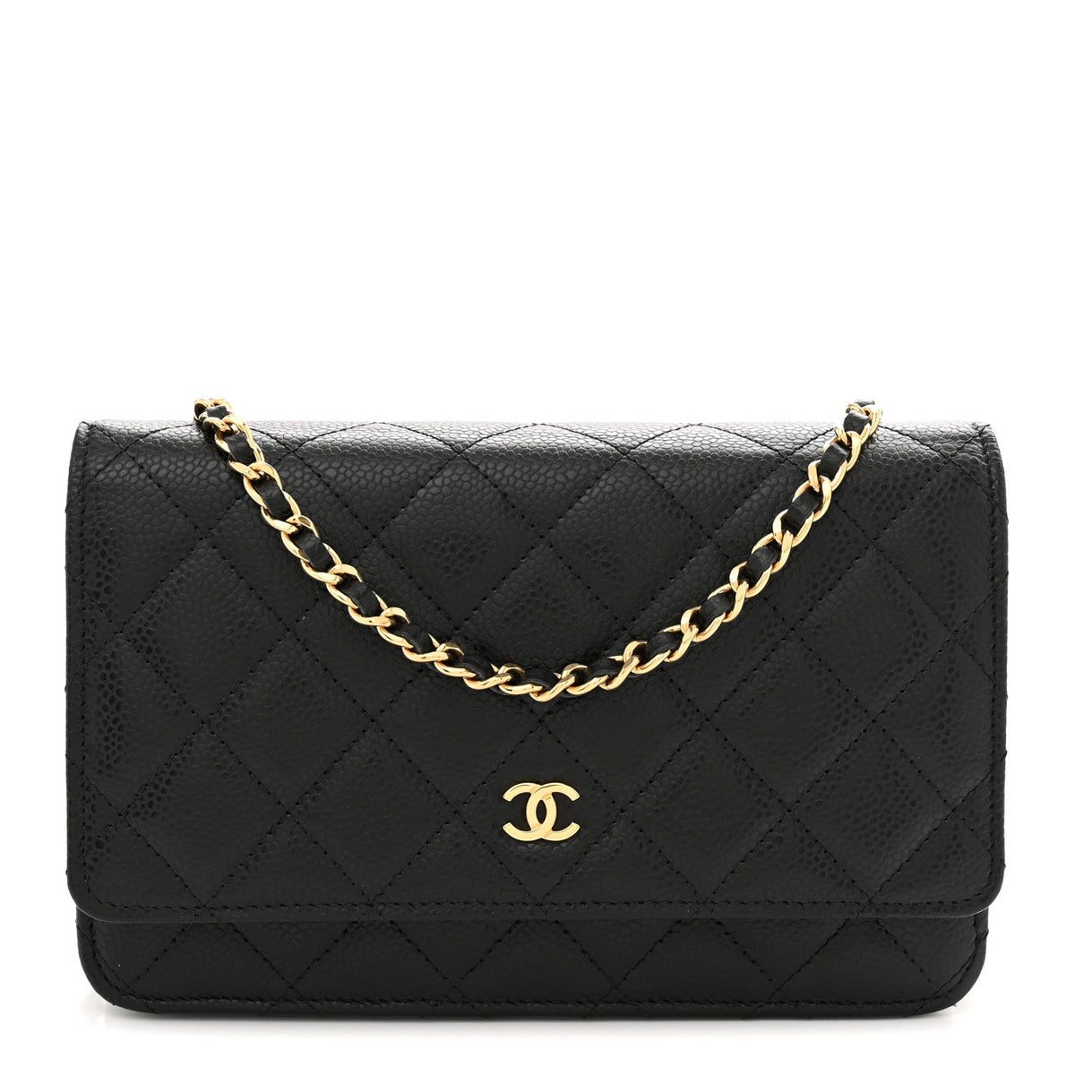 Caviar Quilted Wallet on Chain WOC Black wholesalehk.shop