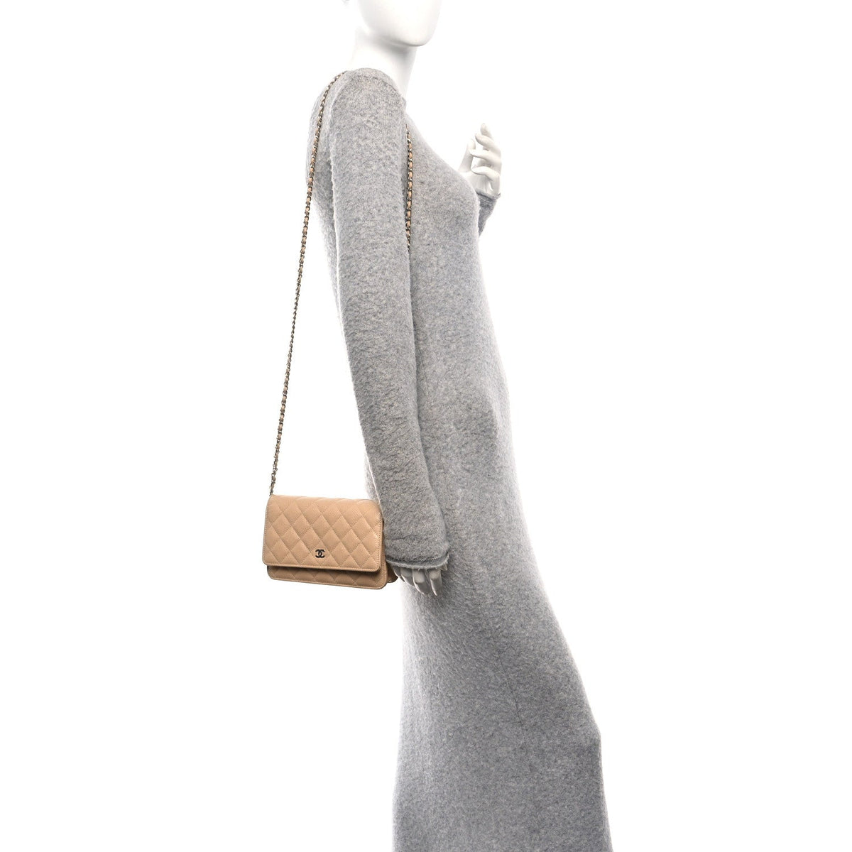 Caviar Quilted Wallet on Chain WOC Beige wholesalehk.shop