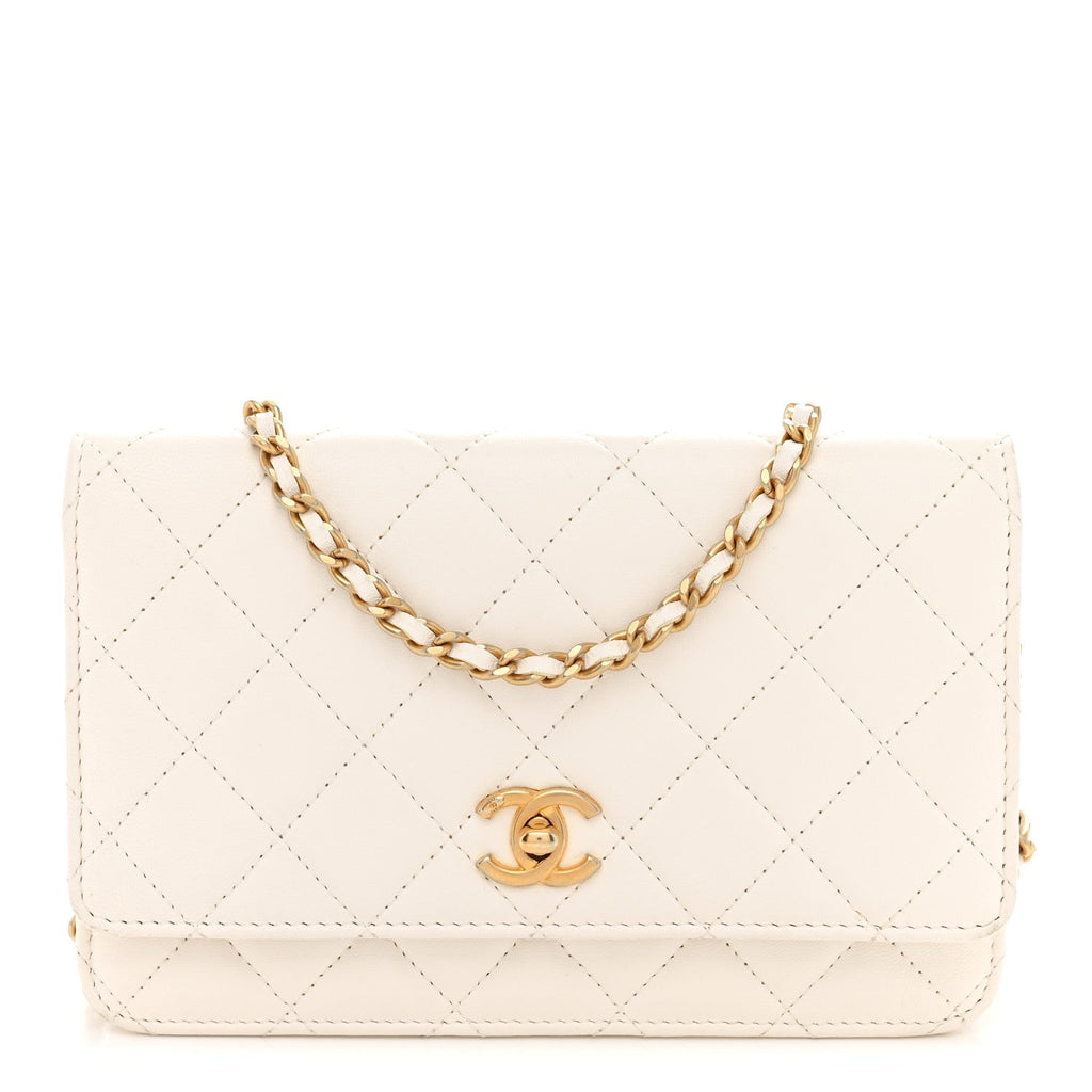 Lambskin Quilted CC Pearl Crush Wallet on Chain WOC White wholesalehk.shop