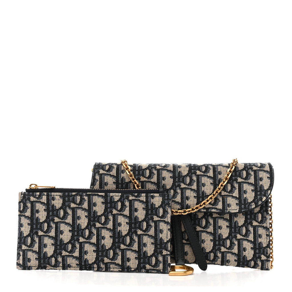 Oblique Saddle Chain Long Wallet Blue wholesalehk.shop