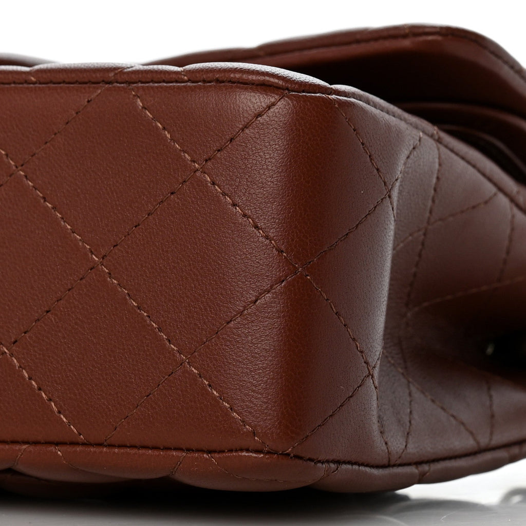 Lambskin Quilted Small Double Flap Dark Brown wholesalehk.shop