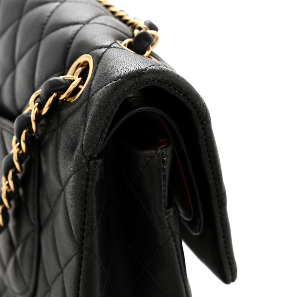 Lambskin Quilted Medium Double Flap Black wholesalehk.shop