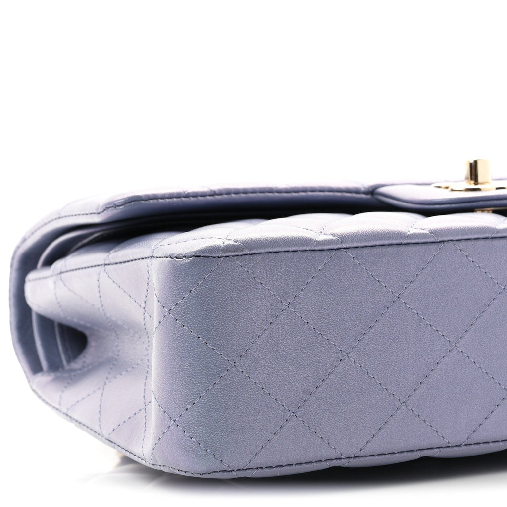 Iridescent Lambskin Quilted Medium Double Flap Light Purple wholesalehk.shop