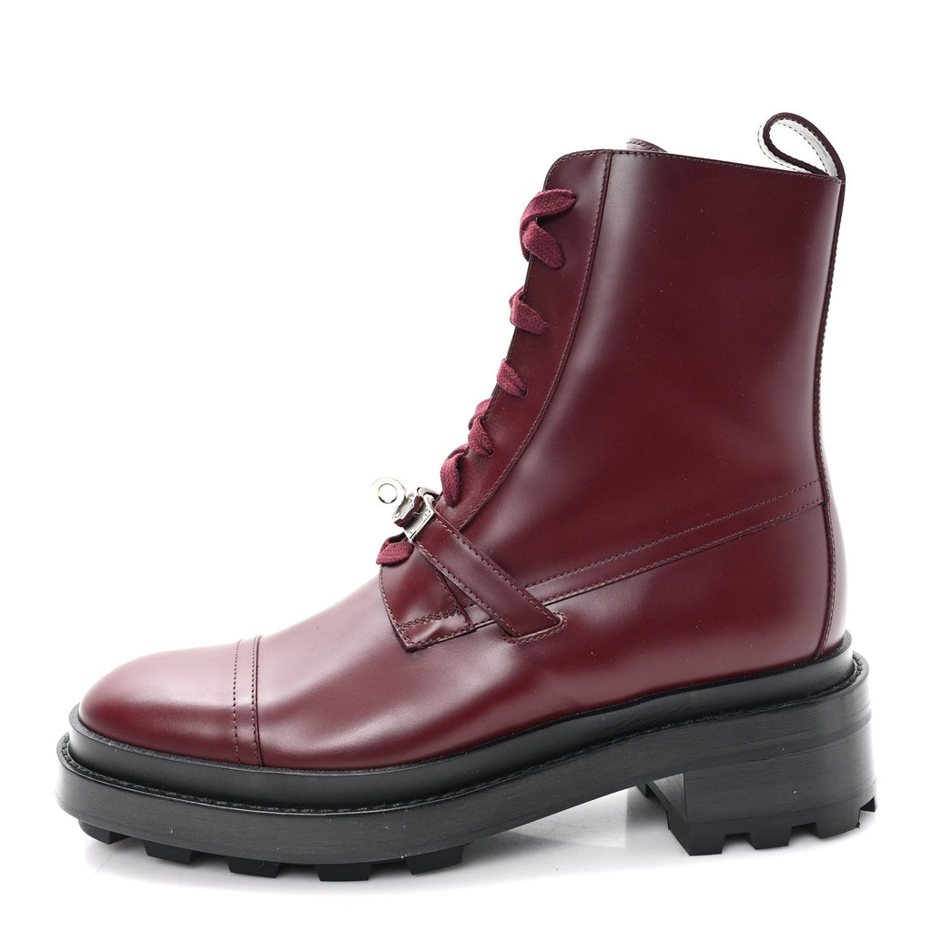 Glossed Calfskin Funk Ankle Boots 38.5 Rouge H wholesalehk.shop
