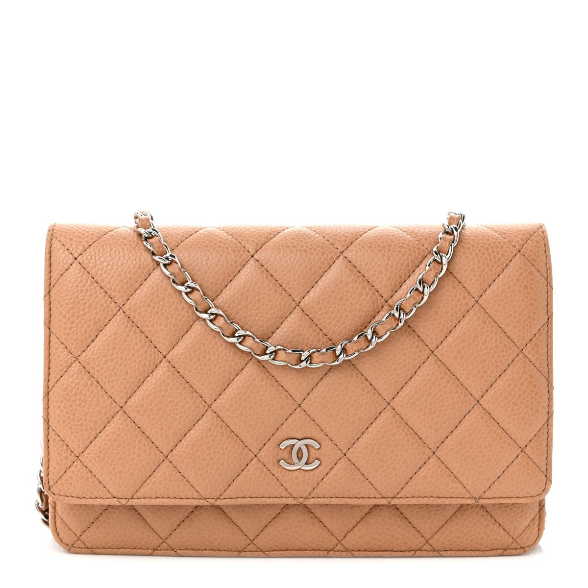 Caviar Quilted Wallet on Chain WOC Beige wholesalehk.shop
