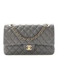 Lambskin Quilted Medium Double Flap Grey wholesalehk.shop