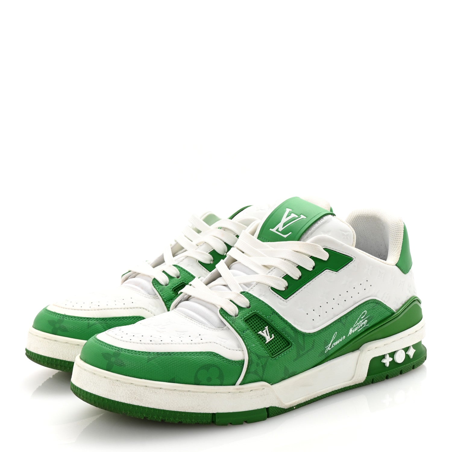 Calfskin Monogram Mens LV Trainer Sneakers 8 Green £¨ Direct shipment via from wholesalehk.shop