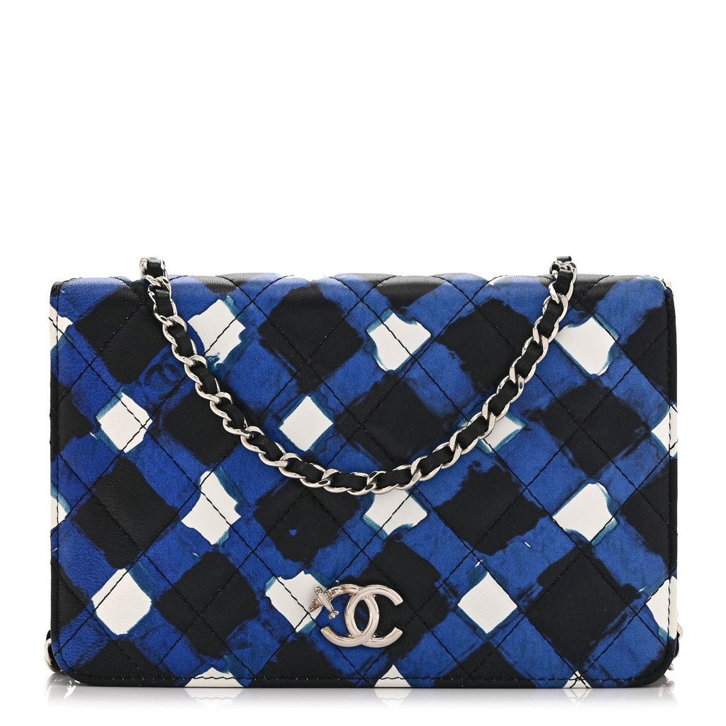 Printed Lambskin Airlines Wallet On Chain WOC White Blue Black wholesalehk.shop