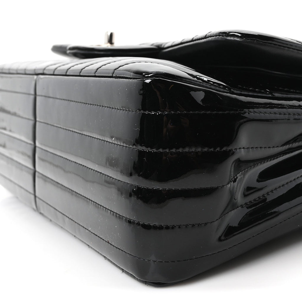 Patent Chevron Quilted Jumbo Double Flap Black wholesalehk.shop