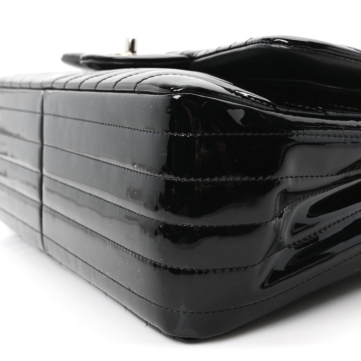 Patent Chevron Quilted Jumbo Double Flap Black wholesalehk.shop