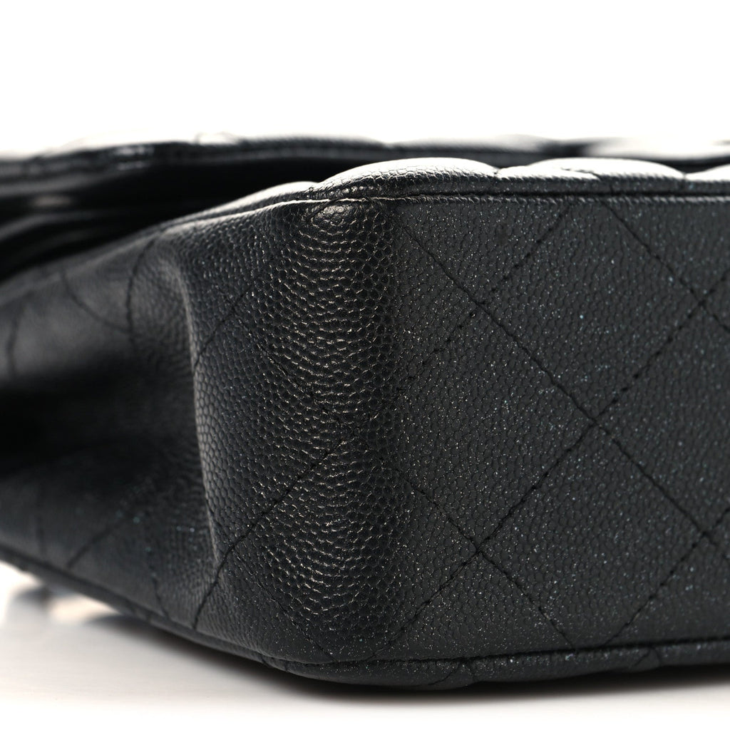 Iridescent Caviar Quilted Small Double Flap Black wholesalehk.shop