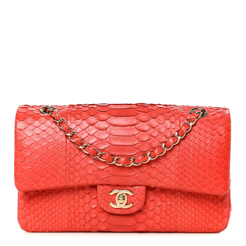 Snakeskin Medium Double Flap Red wholesalehk.shop