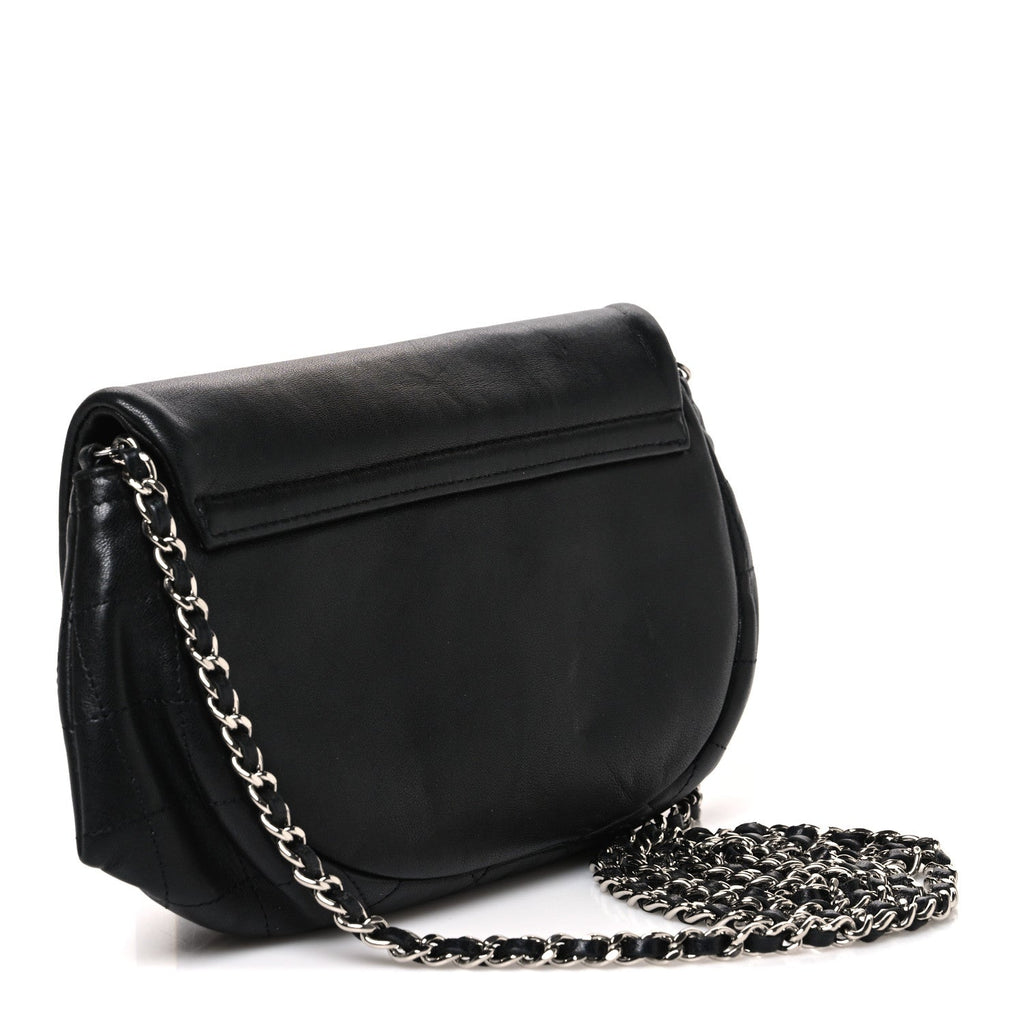 Lambskin Half Moon Wallet On Chain WOC Black wholesalehk.shop