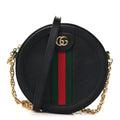 Grained Calfskin Web Mini Ophidia Round Shoulder Bag Black wholesalehk.shop