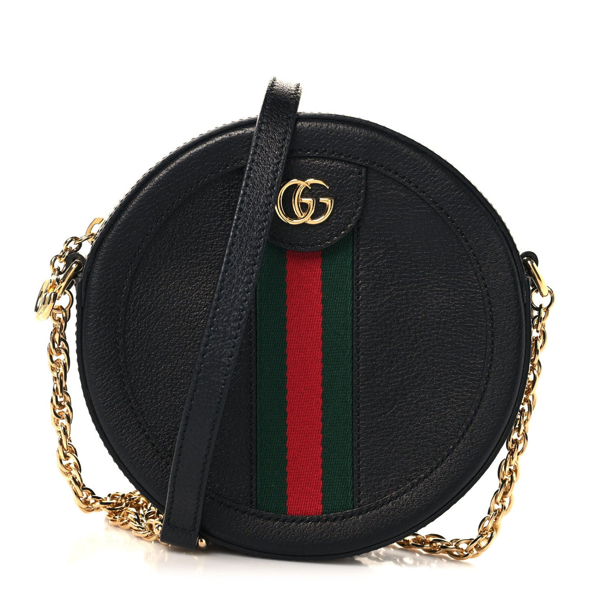 Grained Calfskin Web Mini Ophidia Round Shoulder Bag Black wholesalehk.shop