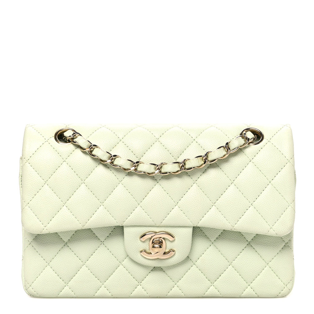Caviar Quilted Small Double Flap Light Green wholesalehk.shop