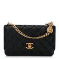 Lambskin Quilted Sweetheart Wallet On Chain WOC Black wholesalehk.shop