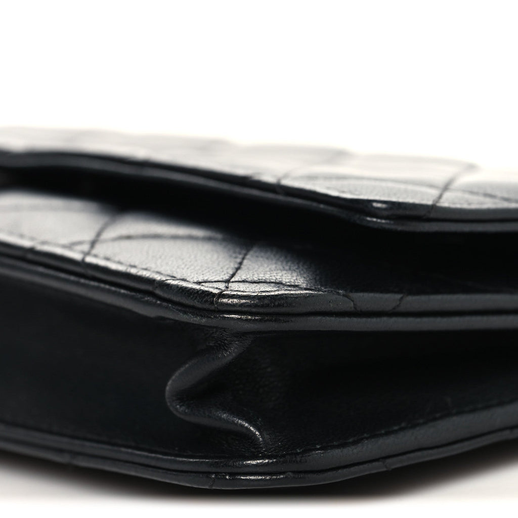 Lambskin Quilted Wallet On Chain WOC Black wholesalehk.shop