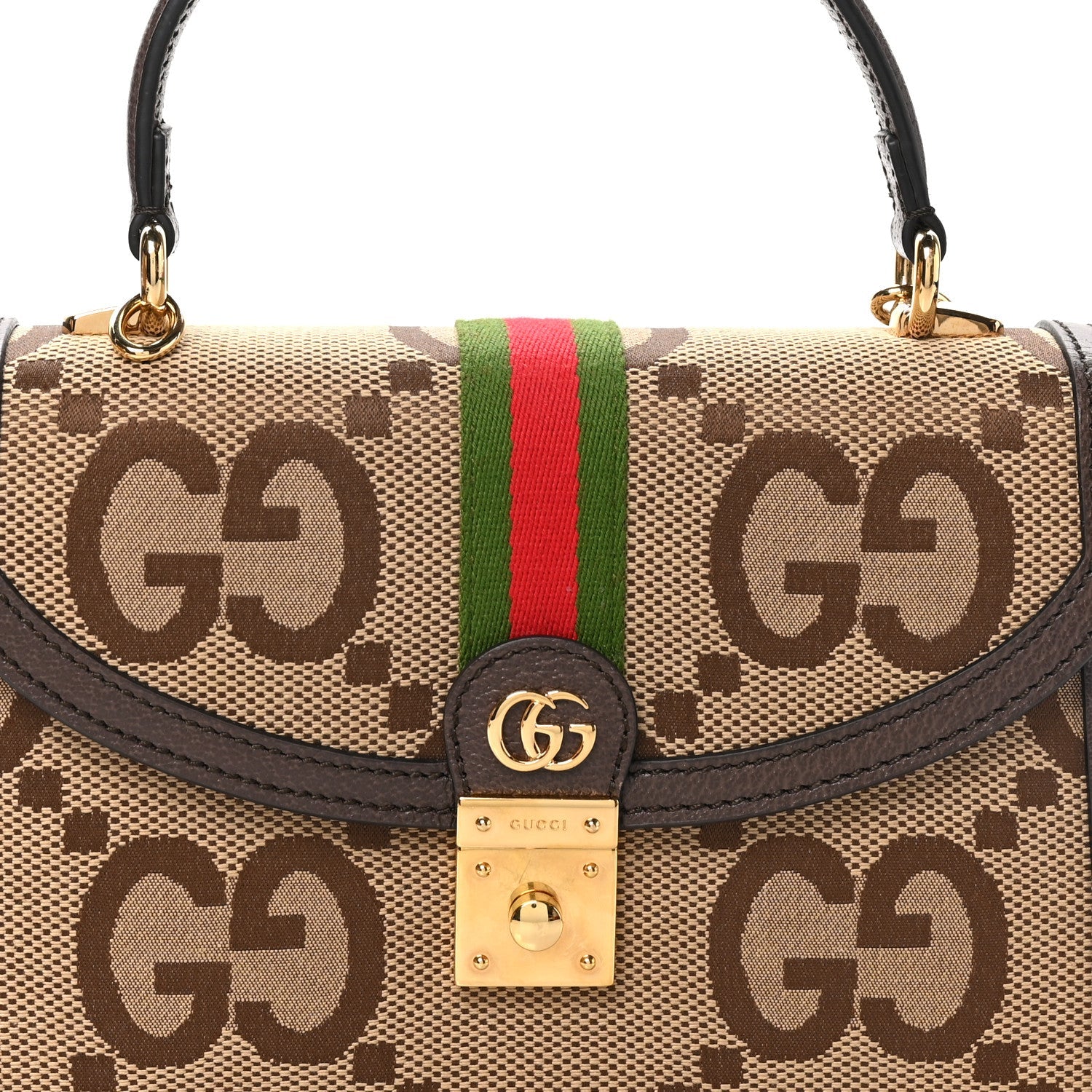 Monogram Jumbo GG Textured Dollar Calfskin Web Small Ophidia Padlock Top Handle Bag Camel Ebony New Acero £¨ Direct shipment via from wholesalehk.shop