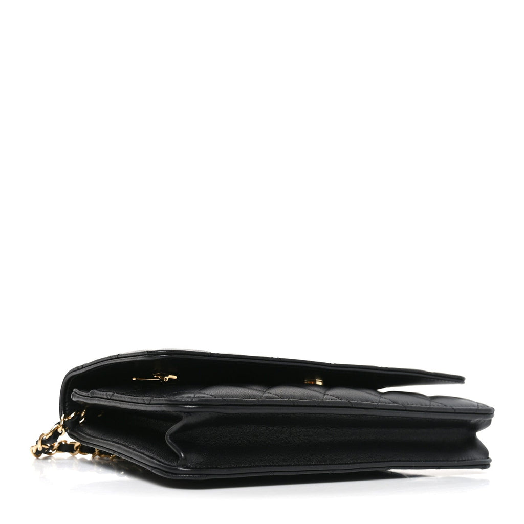 Lambskin Quilted Wallet On Chain WOC Black wholesalehk.shop