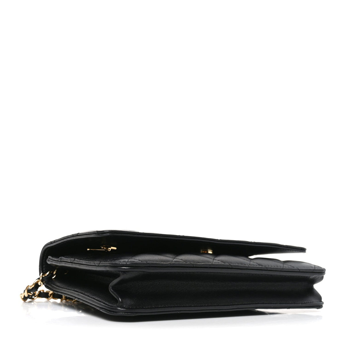 Lambskin Quilted Wallet On Chain WOC Black wholesalehk.shop