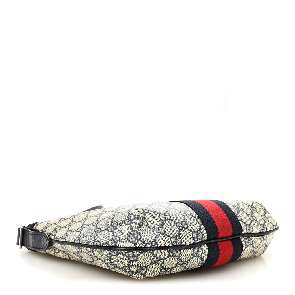 GG Supreme Monogram Textured Dollar Calfskin Web Small Ophidia Half Moon Hobo Beige Blue wholesalehk.shop