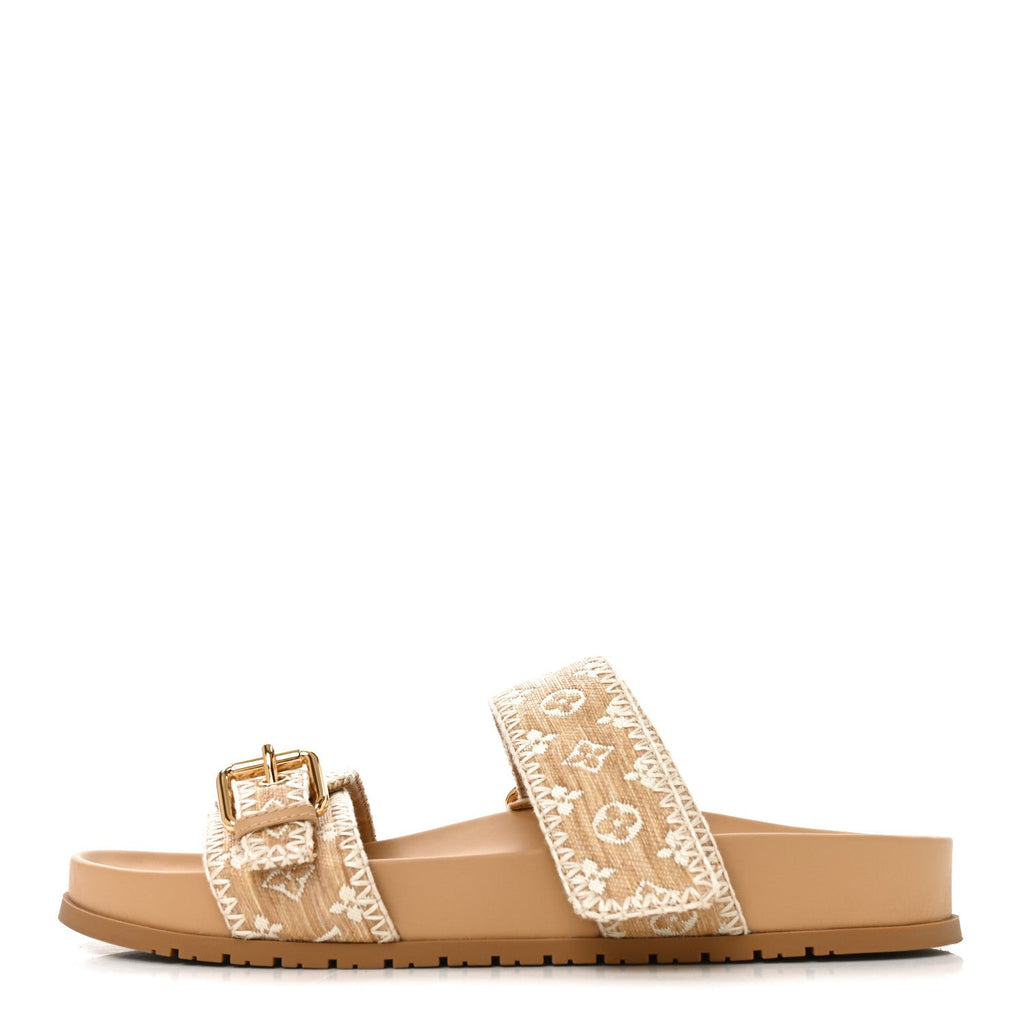 Raffia Monogram Bom Dia Flat Mule Sandals 39 Natural £¨ Direct shipment via from wholesalehk.shop