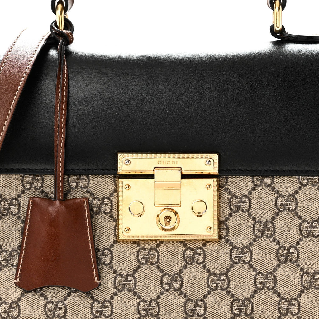 GG Supreme Monogram Calfskin Small Padlock Top Handle Bag Beige Black Cuir £¨ Direct shipment via from wholesalehk.shop