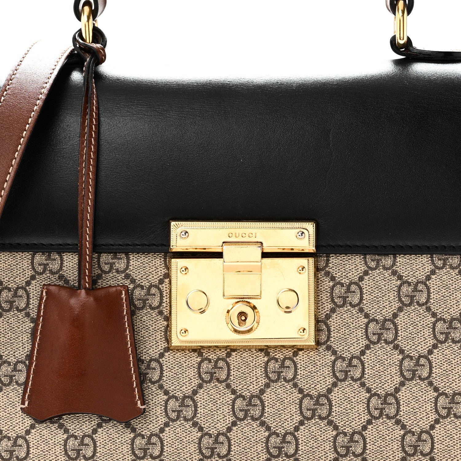 GG Supreme Monogram Calfskin Small Padlock Top Handle Bag Beige Black Cuir £¨ Direct shipment via from wholesalehk.shop