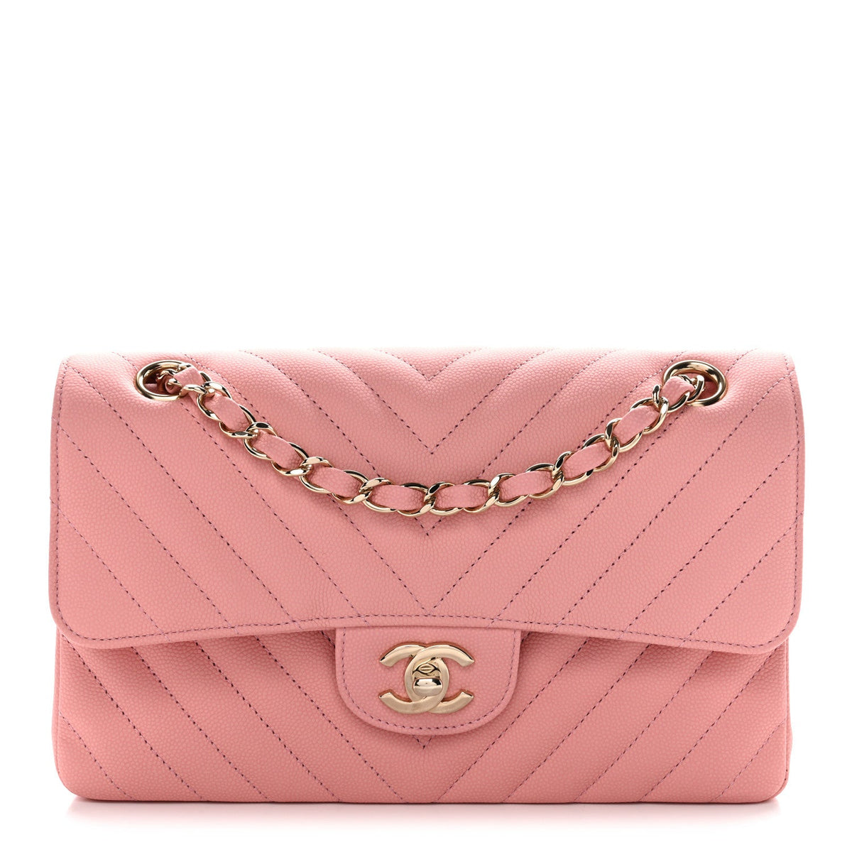Caviar Chevron Quilted Small Double Flap Pink wholesalehk.shop