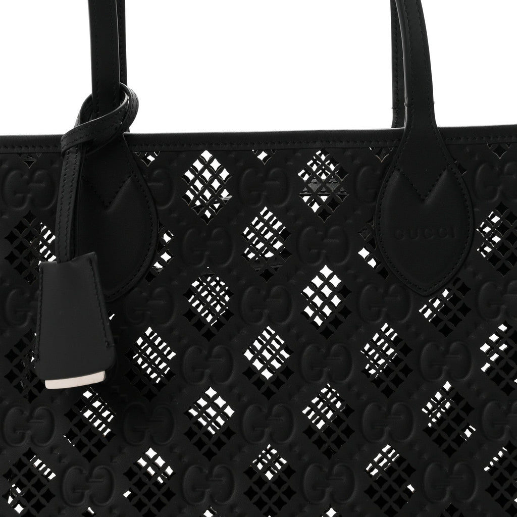 Calfskin GG Monogram Diamond Cut Medium Ophidia Tote Bag Black wholesalehk.shop