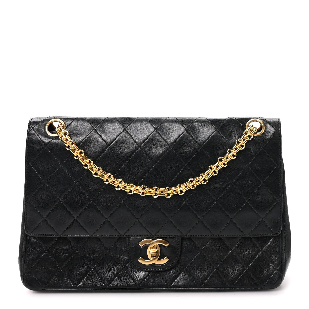 Lambskin Quilted Medium Double Flap Bijoux Chain Black wholesalehk.shop