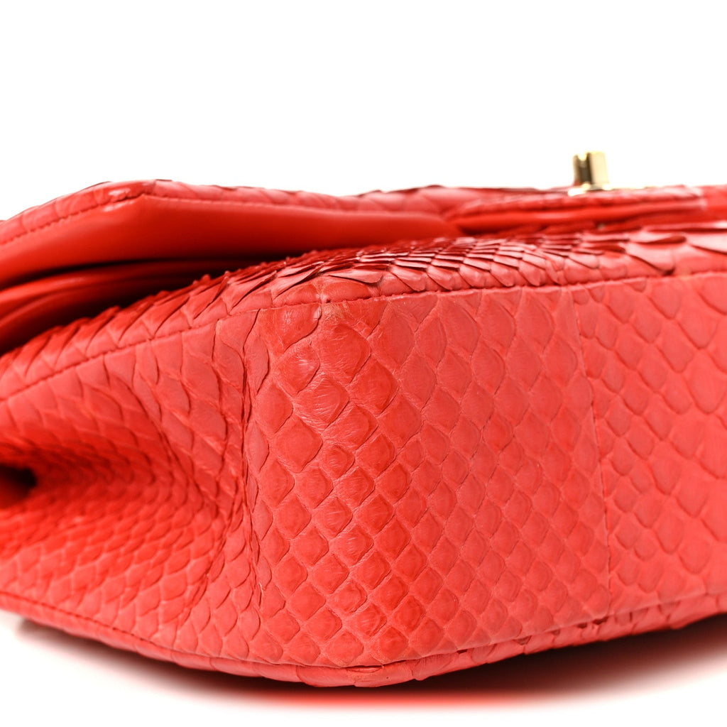 Snakeskin Medium Double Flap Red wholesalehk.shop