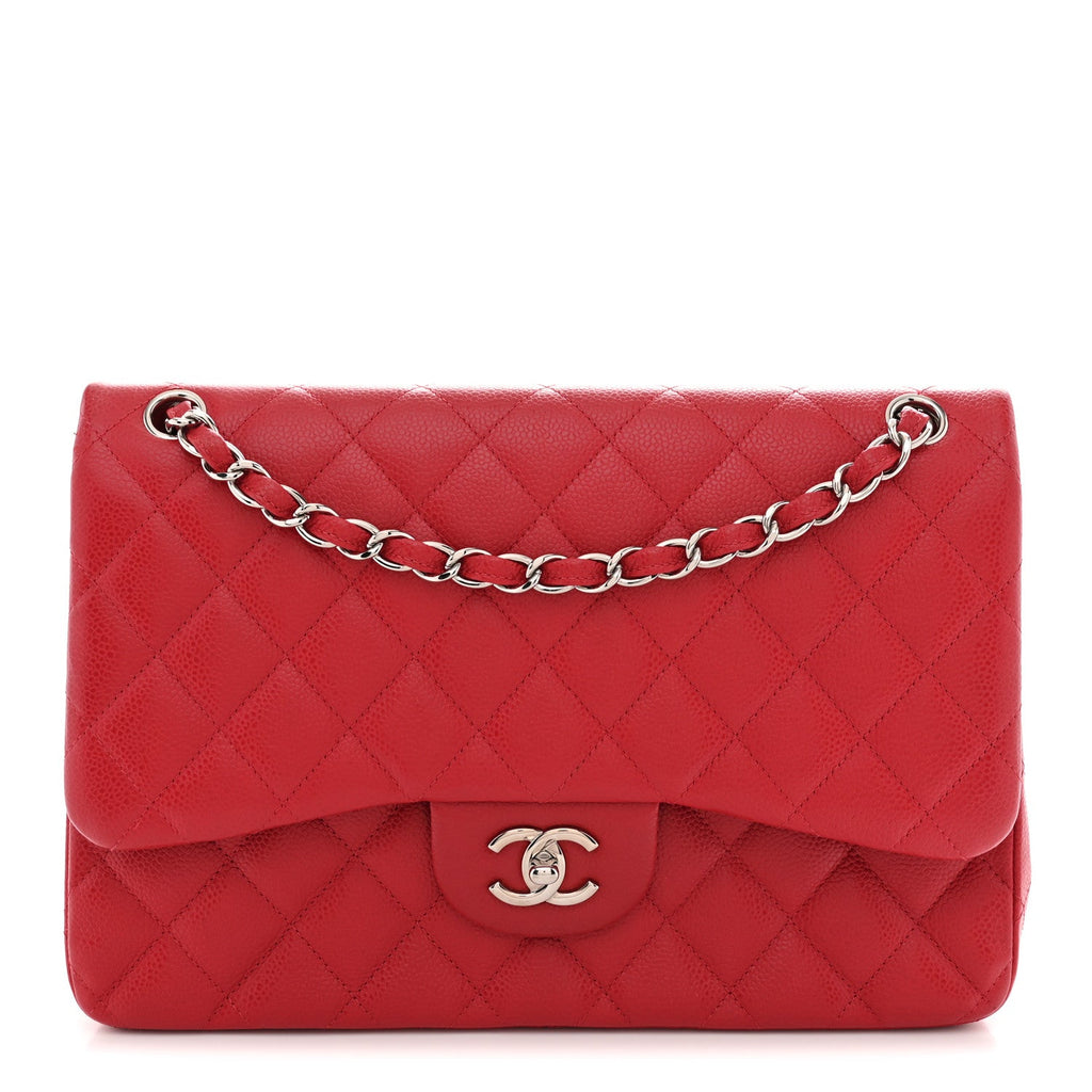 Caviar Quilted Jumbo Double Flap Red wholesalehk.shop