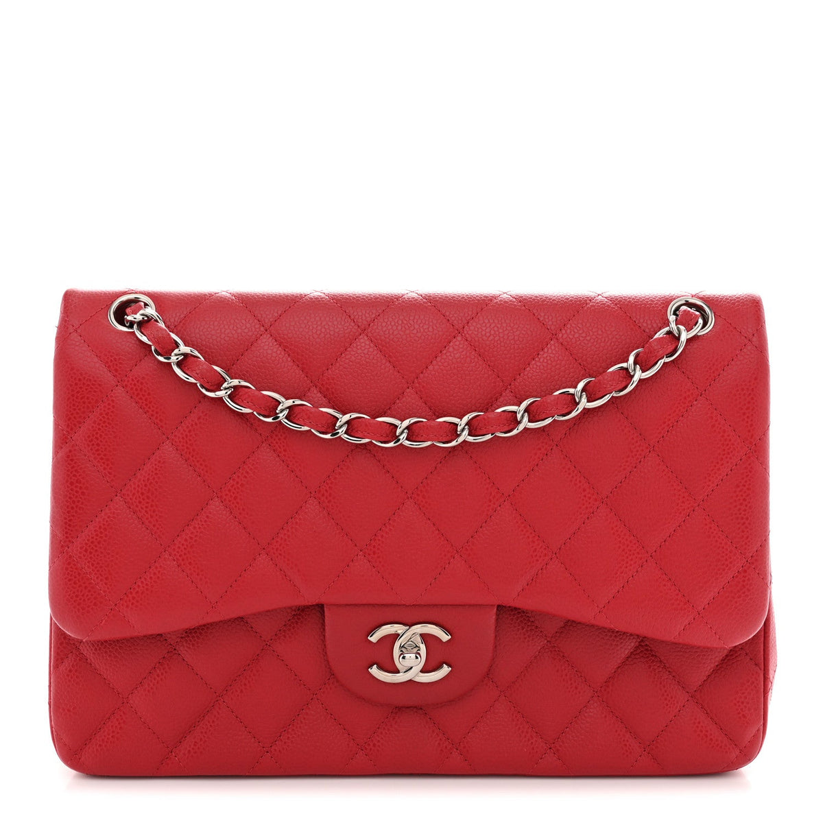 Caviar Quilted Jumbo Double Flap Red wholesalehk.shop