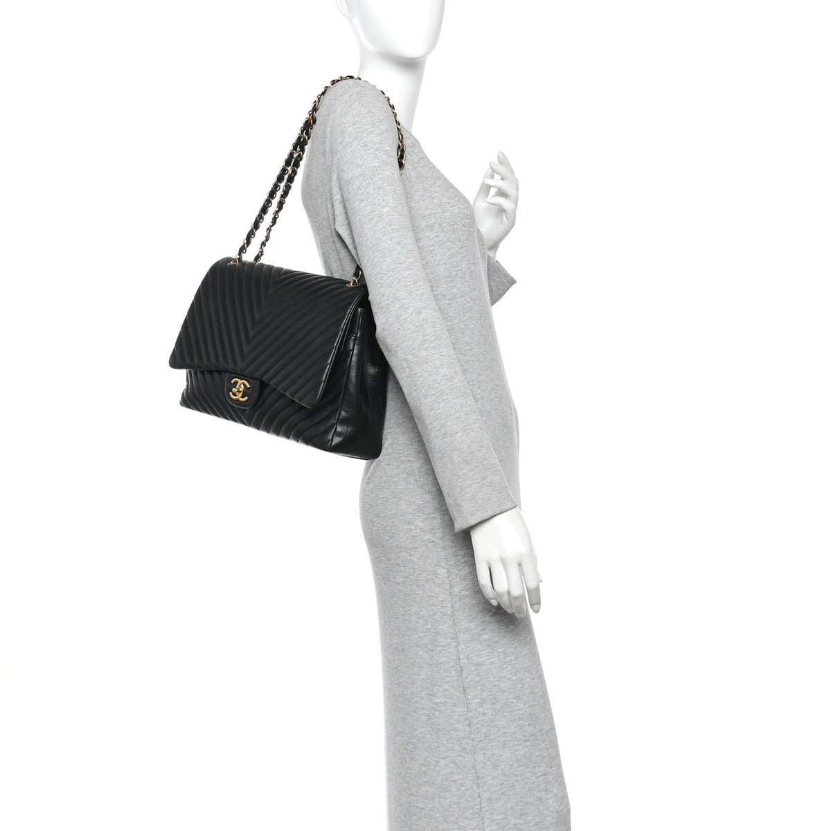Lambskin Chevron Quilted Maxi Double Flap Black wholesalehk.shop