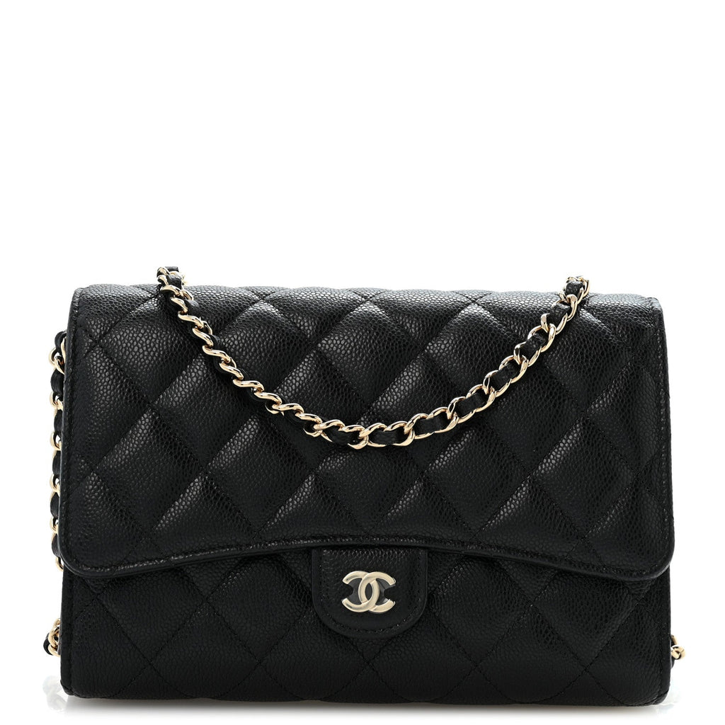 Caviar Quilted Compact Wallet On Chain WOC Black wholesalehk.shop