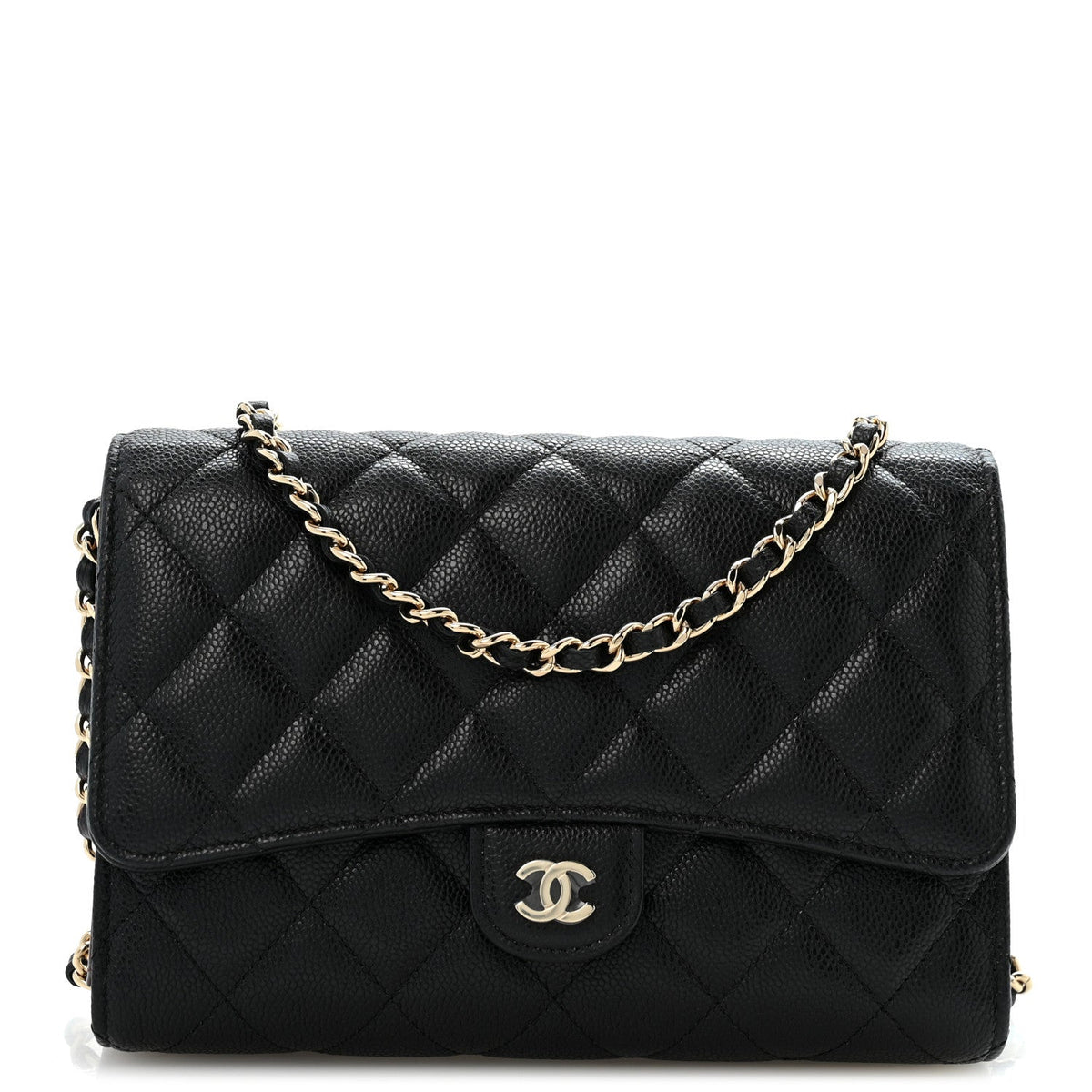 Caviar Quilted Compact Wallet On Chain WOC Black wholesalehk.shop