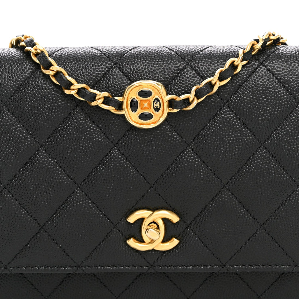 Caviar Quilted Coco Stamps Wallet On Chain WOC Black wholesalehk.shop