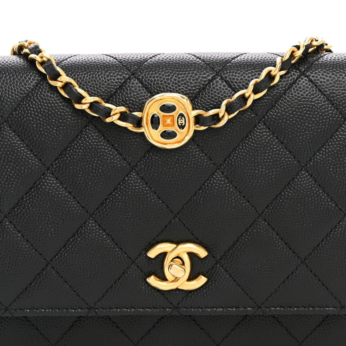 Caviar Quilted Coco Stamps Wallet On Chain WOC Black wholesalehk.shop