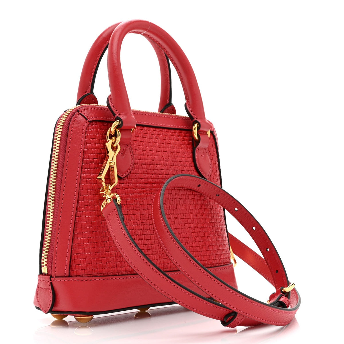 Straw Azalea Calfskin Woven Mini Horsebit 1955 Top Handle Bag Coral Wave Black wholesalehk.shop